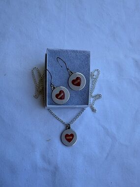 Coach Silver-Tone Red Heart Necklace & Earrings Set